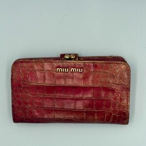 Miu Miu Red and Gold Crocodile-Embossed Wallet